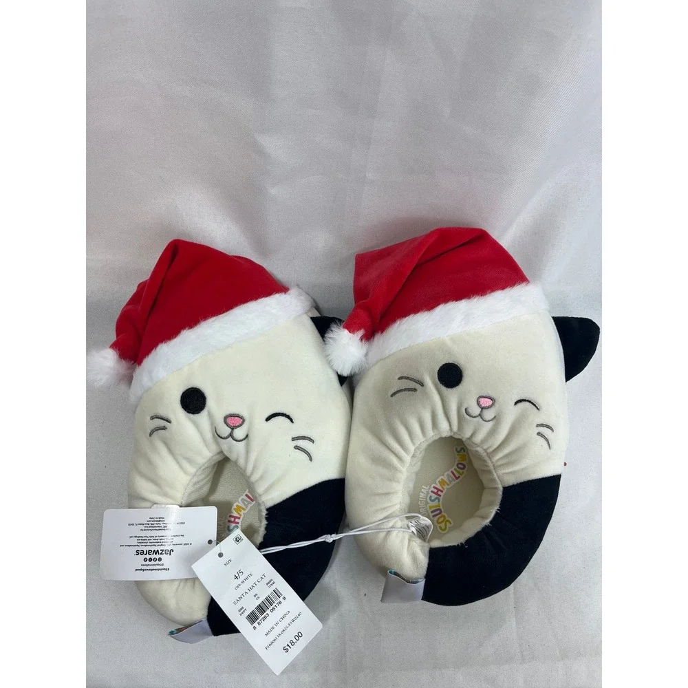 Squishmallows Cam the Cat Santa Hat Christmas Plush Slippers Kids Size 4/5 NEW